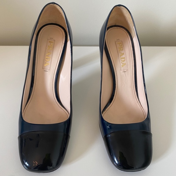 PRADA Two-Tone Patent Leather Cap-Toe Pumps - Picture 4 of 13